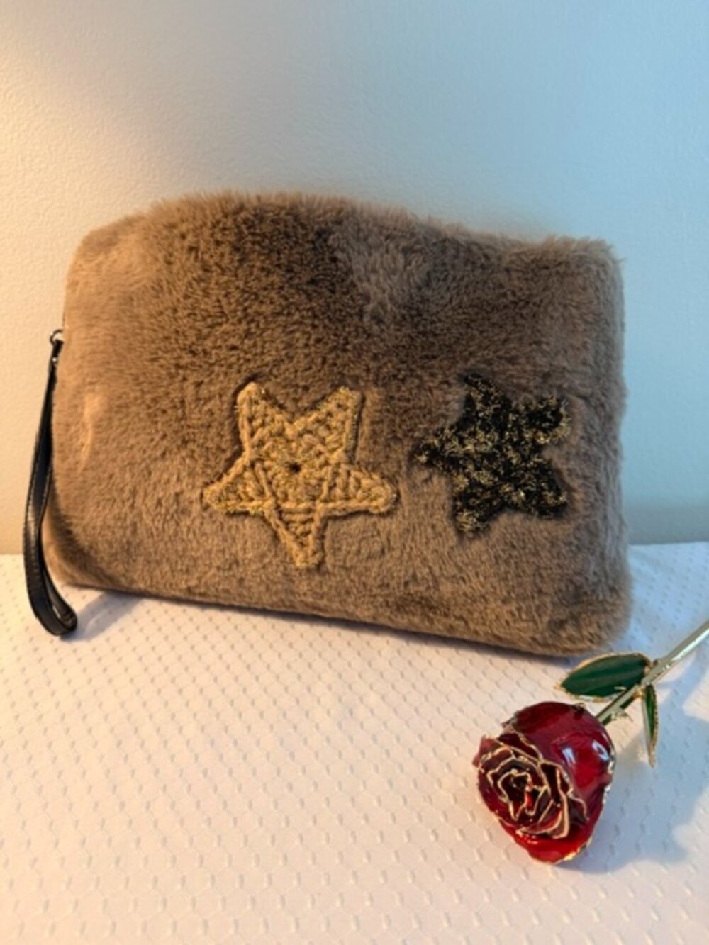 Do Everything in Love Faux Fur Star Wristlet Clutch